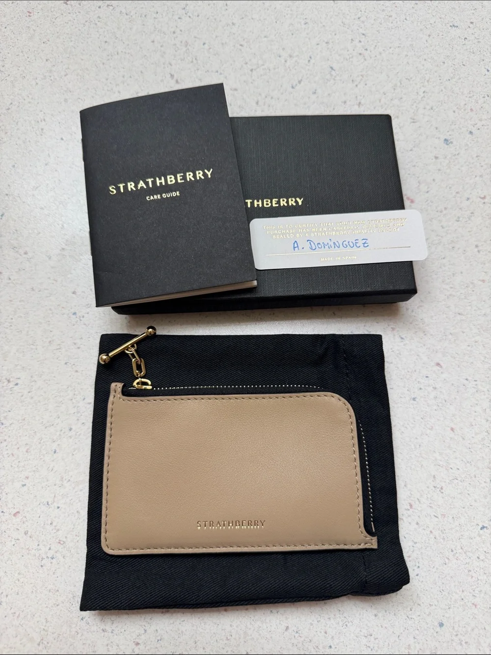 Strathberry Tri Oat/Black/Mushroom Leather Card Holder with Zipper